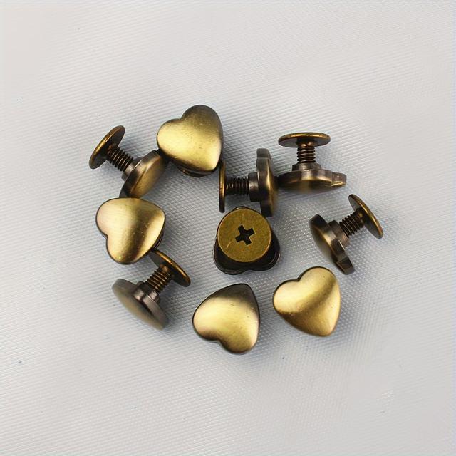 TEMU 10pcs Of 10mm Metal Heart-shaped Bucket Nails, Screws For Leather Clothing, Bags, And Belt Decorative Studs