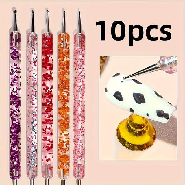 TEMU 10pcs Dual-tip Nail Pens | Acrylic Nail Gel Drill Pens With Cream-colored Handles For Nail Design And Decoration