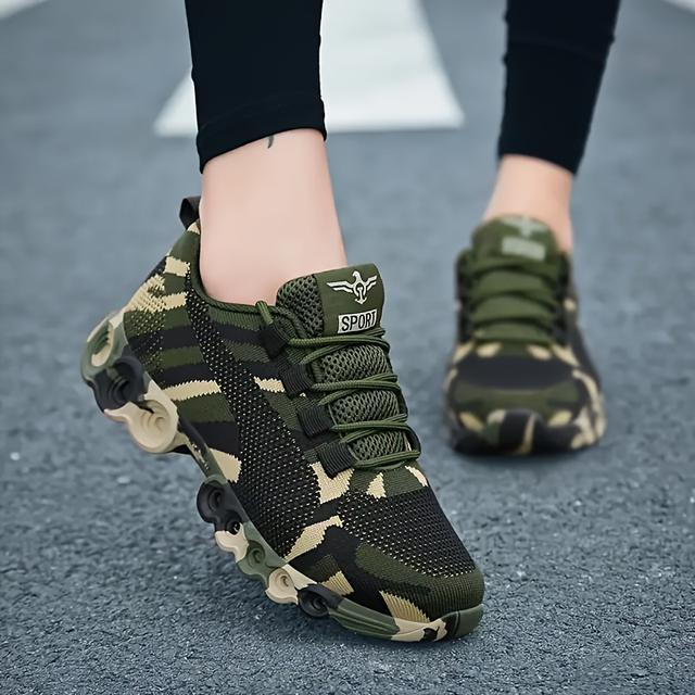 TEMU 1 Pair Women's Camouflage Road Running Shoes, Breathable Fabric Lining And Insole, Fashion Sports Sneakers With Irregular Color Rubber Sole, Non-slip For Footwear
