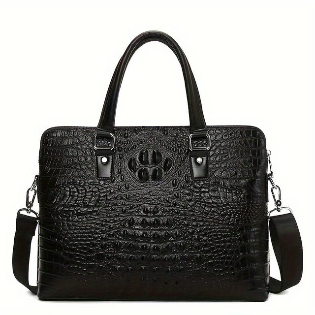 TEMU New Crocodile Pattern Genuine Leather Men's Briefcase, Made Of First-layer Cowhide, Easy And Elegant For Business Trips And Document Storage