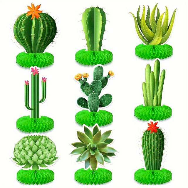 TEMU 9pcs Cactus Honeycomb Centerpieces For Tables Cactus Centerpieces For Party Cactus Party Decoration Succulent Party Decorations Taco Party Decorations Party Decorations
