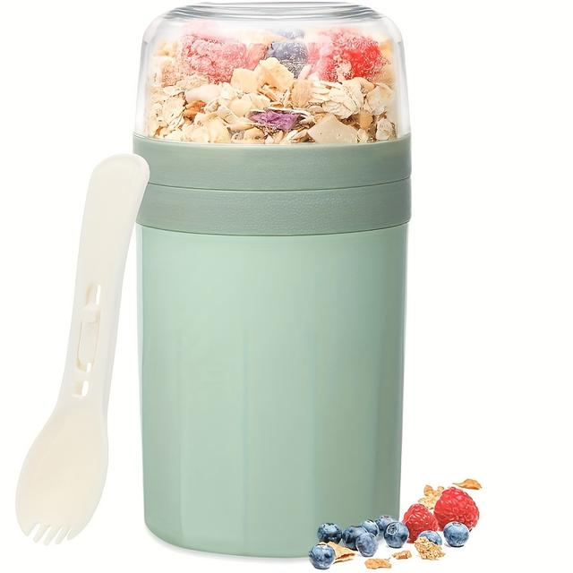 TEMU Leak-proof Double-walled Salad & Cereal Cup With Spoon - 520ml/250ml Portable Yogurt, Internal Sauce Compartment (no Containers) - Plastic Breakfast -the- Container For Lunchboxes, Picnics,,