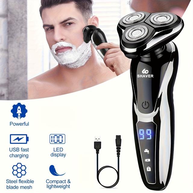 TEMU Rechargeable 3-head Shaver For Men, Standard Or Multi-functional Grooming Kit Withoptional Nose/ Trimmer & Cutting Head, Suitable For Men's Shaving, Kids' Haircutsand Women's Body Hair Trimming