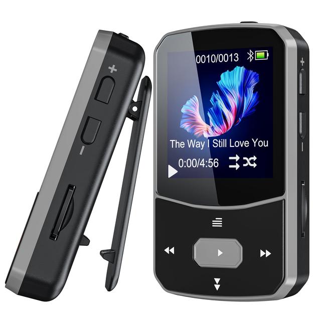 TEMU 64gb Wireless 5.3 Mp3 Player, Kids' Mini Design With Hifi Music, 1.5” Tft Display, Volume Control, Fm Radio, Pedometer & Earphones Included, Expandable Up To 128gb Mic Sd/tf Card
