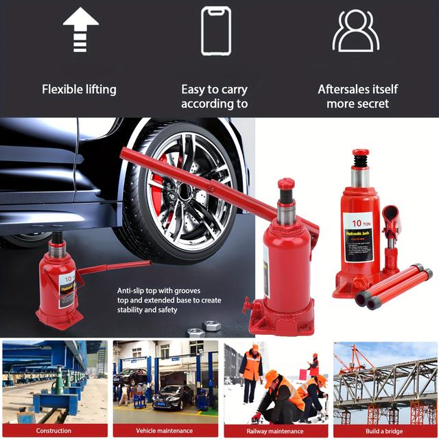 TEMU 10t Car Hydraulic Jack - 10t Car Hydraulic Jack Portable Automotive Vehicle Vertical Hydraulic Jack Tire Changing Tool, Suitable For Automotive, Construction, Industrial