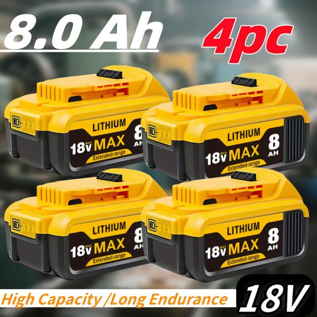 TEMU 4pack 8.0ah Dcb206 Replacement For 18v For 18v Battery Lithium Dcb181 Dcb200 Dcb204 Series Power Tools