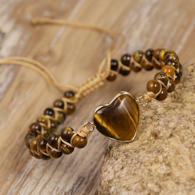 TEMU Bohemian Women's Fashion Double-layer Bracelet | Natural Stone Eye With Heart Pendant | Bohemian Vintage Style | Handmade Adjustable | For Daily Wear & Vacation | | Unisex | Perfect Gift For