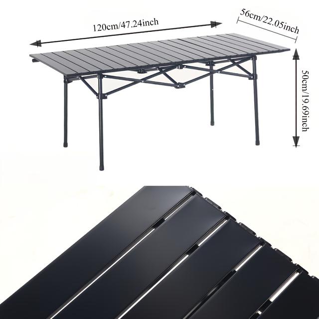 TEMU Black Metal Folding Picnic Table With Stainless Steel Top - Portable Outdoor Dining Set For Camping & Barbecues - Durable And Easy To Transport, Camping Table||durable Construction, Picnic Table