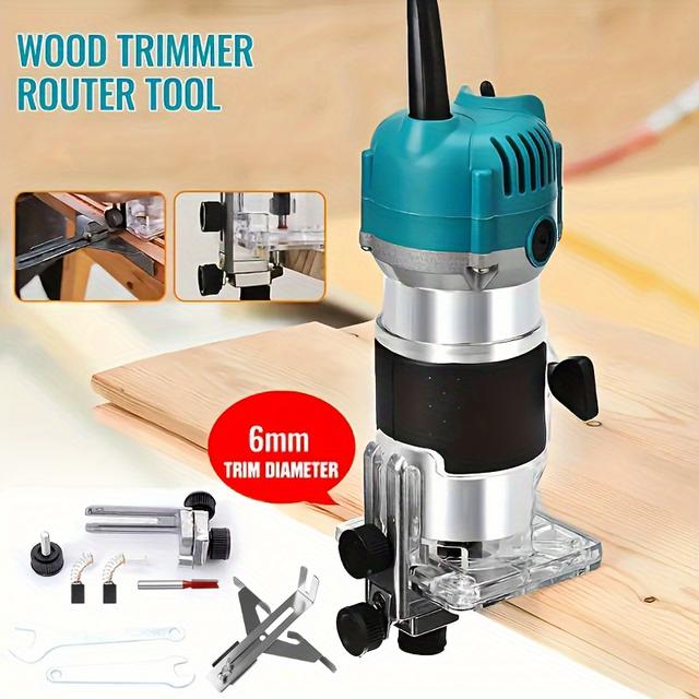 TEMU Palm Router, Router, Cortadora De Madera, 110v 800w Compact Wood Router Tool For Woodworking, Electric Hand Trimmer, 1/4" Collets Palm Wood Router Tools (9pcs Set)
