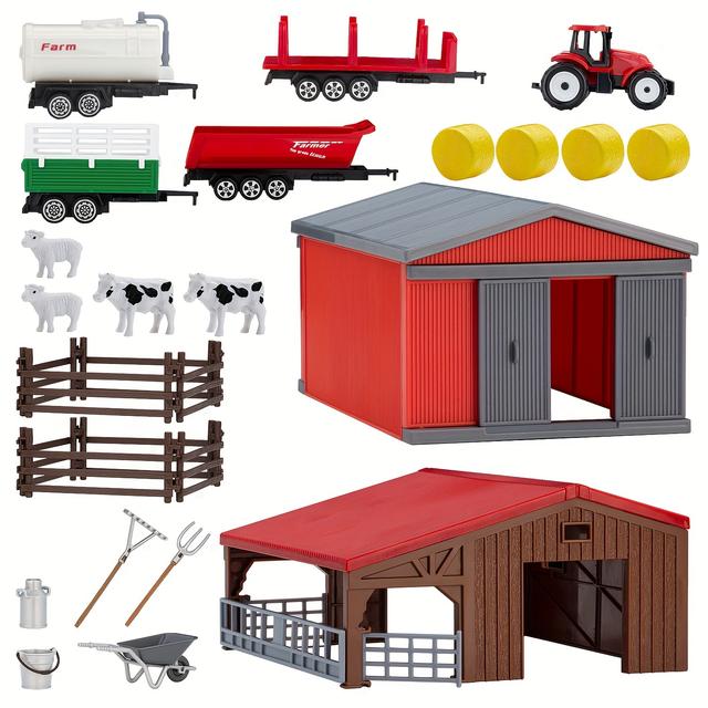 TEMU 25pcs Large-scale Farm Role-play Set With Barn, Stable, Tractor, Animals, Trucks & - Outdoor/ Diy Farm For &, Christmas/thanksgiving/halloween Gift