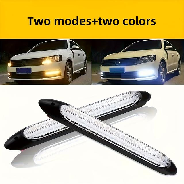TEMU 2pcs Car Led Decorative Lights, White And Yellow Ambient Lights, Start Scanning Grid Flow Light Strip