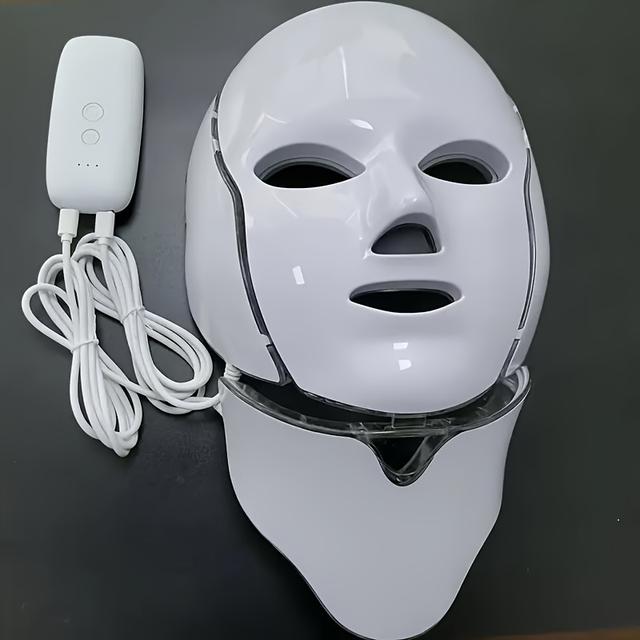 TEMU 7-color Led Face And Neck Care Tool - Usb Rechargeable, 1200mah Lithium Battery, Cordless For Relaxation, Suitable For Types | Stylish Design | Ideal For Holiday Gifts