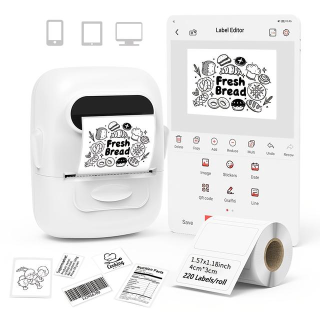 TEMU P50 Portable Thermal Label Printer, Suitable For Home, Clothing, Supermarkets, Jewelry, And Food Industries, Compatible With +ios, Equipped With A Roll Of 40 * 30mm White Stickers