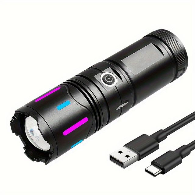 TEMU Super Long Lasting Built-in Battery Outdoor Led Rechargeable Flashlight Cob Tail Light 6 Versatile Hand Torch For Fishing Hiking Auto Repair