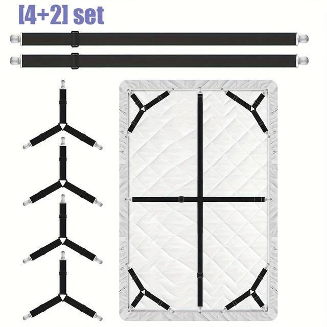 TEMU Bed Sheet Straps, [4+1] Set- Straight Sheet Strap For Sheet Middle And 4 Triangle Elastic Sheet Clips For Corners, Adjustable Fasteners With Metal Clips, Keep Sheet In Fitted Bedding Holder