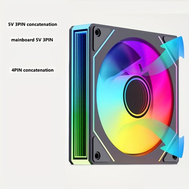 TEMU Desktop Computer Case Fan 12cm Silent Cooling Argb 5v 3-pin Chassis Ventilation -faced Mirror Air Cooling Water Cooling