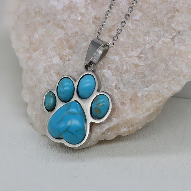 TEMU Collar de turquesa estilo vintage de moda europeo y americano con colgante de pata de gato y pata de perro, collar de acero inoxidable, regalo para , Halloween, de