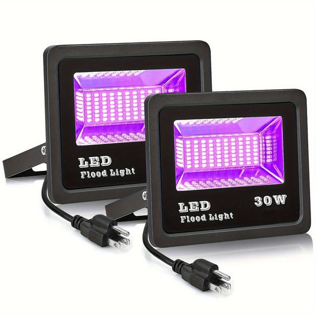 TEMU 10/30w 2/4pcs Led , Blacklight Flood Light With Ac Plug, Light Up 5x20ft Area, .5m/4.92ft For Dance Party, Glow In The Dark, Halloween Lights, Body Paint, Fluorescent Poster, Neon Glow