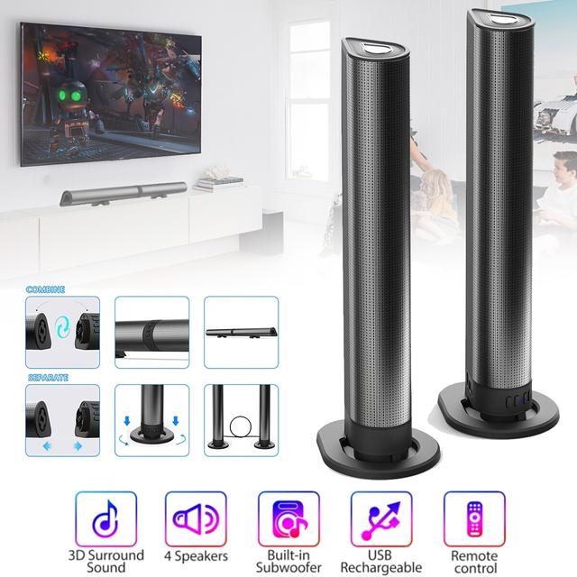 TEMU 20w Wireless Tv Soundbar With 4 Subwoofers & Deep-, Wireless Surround Sound System, Optical/aux/usb/tf Card/tws/fm , Compact Streaming Speaker For Home Theater, Pc, Tv, Smartphones Compatible