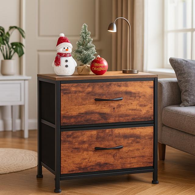 TEMU Compact Brown Night Table Featuring 2 Drawers, Ideal For Bedrooms, Closets, Or , Serving As A Bedside Storage Solution For Homes And Dorms