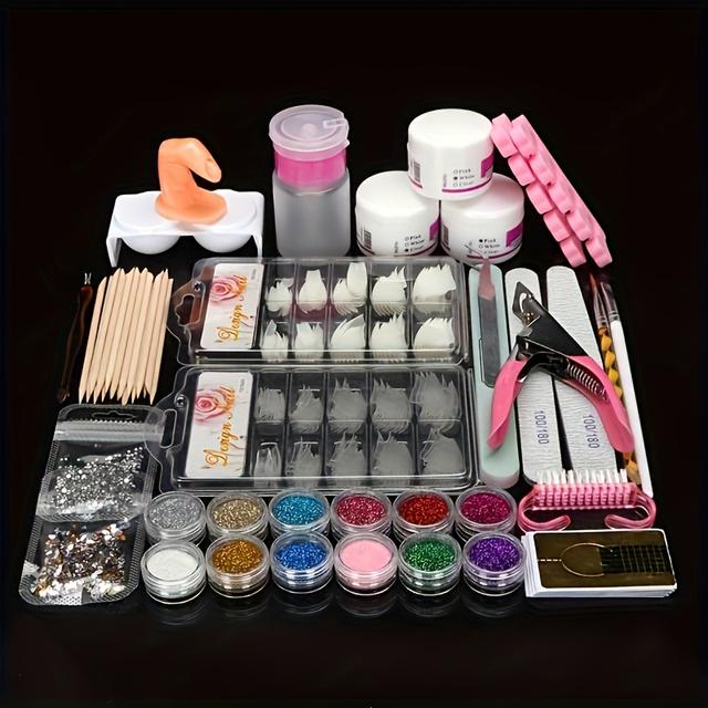TEMU 12pcs Complete Diy Nail Art Kit For Beginners With Glitter Nail Powder Set, French ( &), Nail Clippers, Brushes & Rubbing Strips - Manicure Set For At- Nail Care, Guidebook Ready (gift
