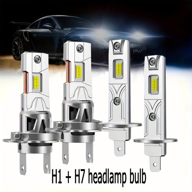 TEMU Kit Combinado de Faróis para Carro peças H7 H1 LED, Tamanho Mini 1:1 , Sem Bateria Branco Frio 6000K 300% de Luz H7 H1 /