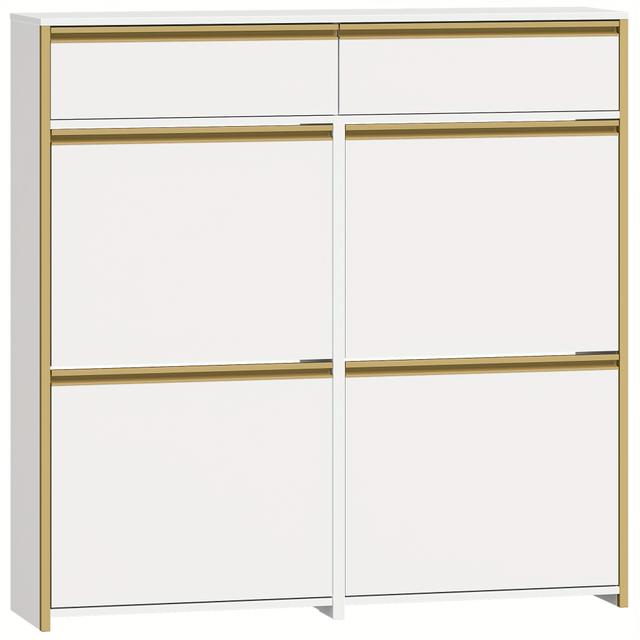 TEMU Shoe Cabinet With 4 Folding Doors, Narrow Shoe Rack With Drawer, Shoes Cabinet With 8 Adjustable Shelves, For , Entrance , And Cloakrooms, 24 X 100 X 108cm, White