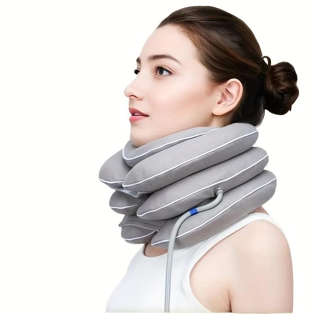 TEMU Ergonomic Airfilled Neck Pillow With Adjustable Air Cushion - Posture Support For Head Prevention, Light Gray, Work & Travel, Hand Wash Only, Travel Neck Pillow, , Durable Construction