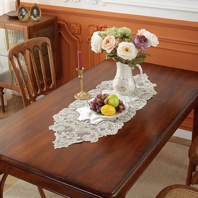 TEMU Elegant Embroidered Floral Table Runner - Polyester & Mesh Fabric, Home Decor, Parties, Holidays, Picnics, Weddings - Available In Multiple Sizes