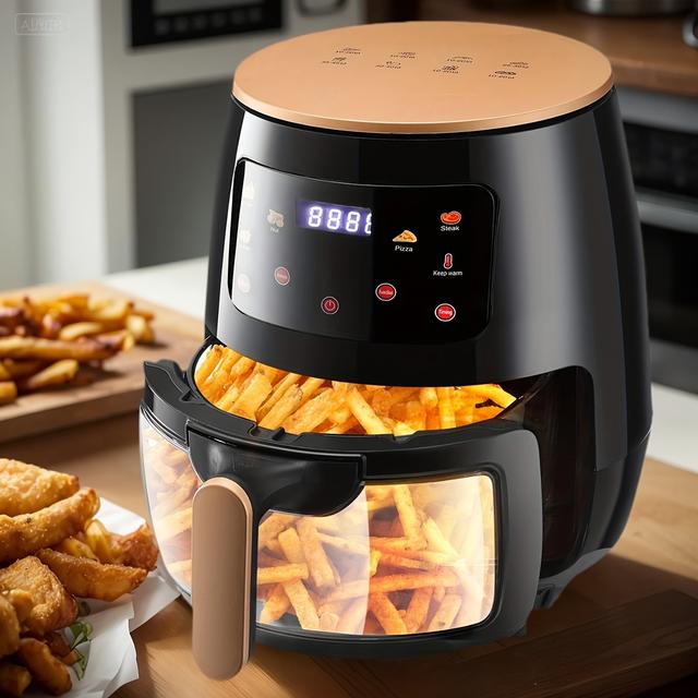 TEMU Friteuse à 5,5L, cuisine à faible teneur en graisse huile, cuisson, cuisson , friture et rôtissage, avec arrêt automatique et protection contre la surchauffe, pour les frites, et les légumes,