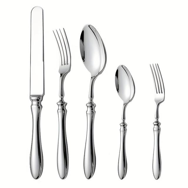 TEMU High-end Tableware Set Of 5 Pieces, Including Dinner Knife, Dinner Spoon, Dessert Spoon And Dessert Fork, Suitable For Hotel Dining, Family Gatherings And .