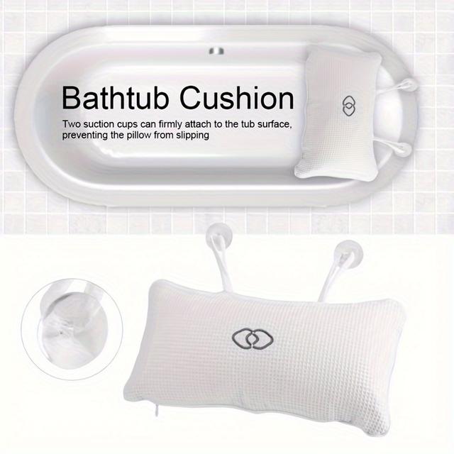 TEMU Trendy And White Waffle Fabric Inflatable Pillow With Suction Cup, Perfect For Beauty Salons, Home Bathrooms, And Bathtubs, Measuring 36*18cm Or 14.1*7 Inches