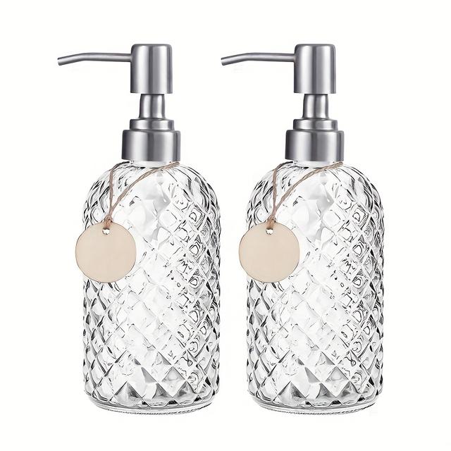 TEMU 2-teiliges elegantes Glas-Seifenbehalter-Set, 400 ml - Nachfüllbar, transparentes Ananas-Netzdesign für Lotion, Shampoo & Duschgel - Nordische Lichtluxus, Druckpumpe, freistehend