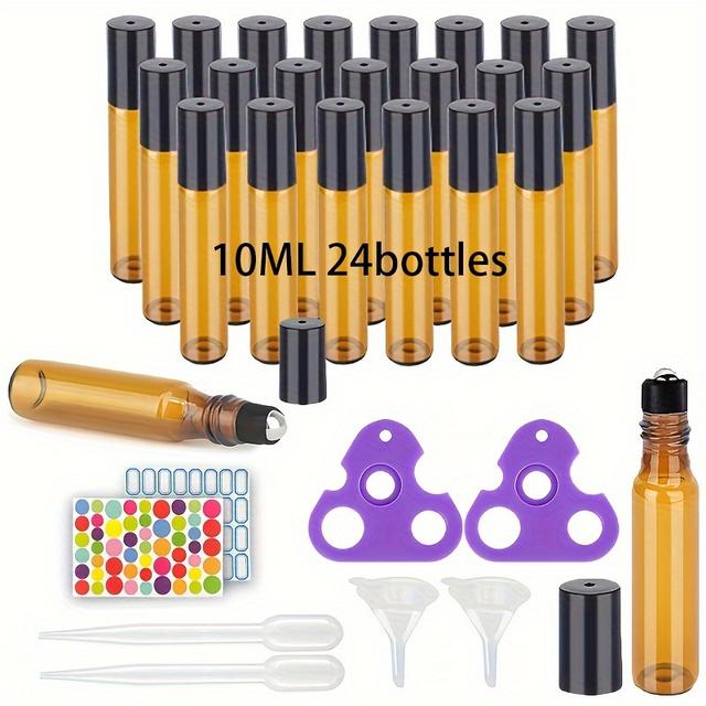 TEMU 24 Or 48pcs Of 5ml/10ml Amber Mini Refillable Perfume Samples With , Portable Essential Oil Bottles For Travel