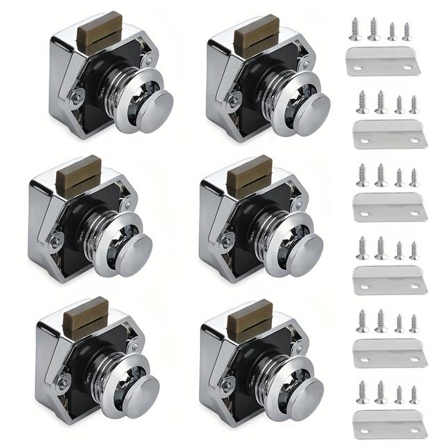 TEMU 6pcs Button Rv Cabinet Locks - Durable Abs, Fits Most Rvs & Boats, Home Cabinets 20mm Cutout Hole, Cabinet Latches With Mini Push Button