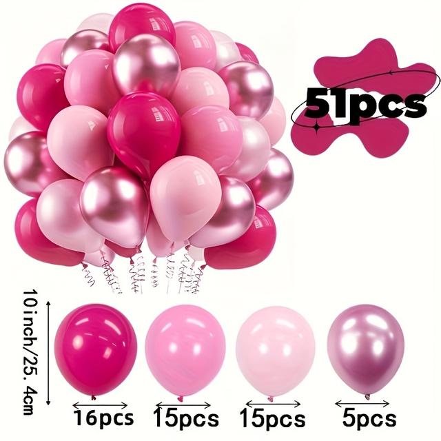 TEMU 51pcs Pink Metal Balloon Kit Suitable For Birthday Anniversary Bridal Shower Summer Party Gender Reveal Family Gathering Graduation Ceremony Indoor Outdoor Decorations