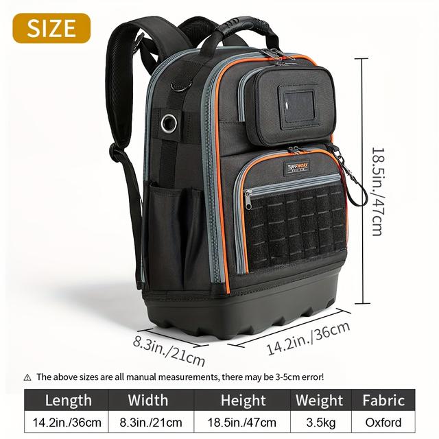 TEMU 헤비듀티 공구백팩, 노트북 수납칸 & 몰드형 바닥이 있는 멀티포켓 1680D 옥스포드 소재의 남성용 HVAC·전기작업자·건설근로자를 위한 도구가방