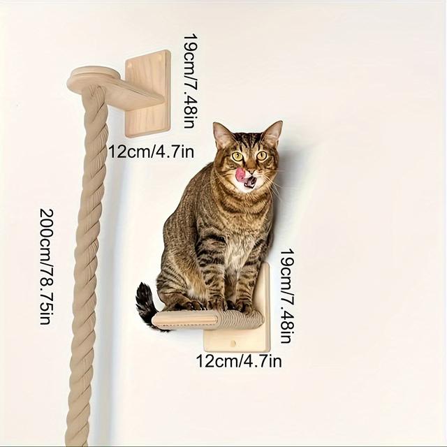 TEMU Deluxe Wall-mounted Cat Climbing Shelf With Extended 2m Hemp Rope, Scratching Posts & Interactive Toys - Healthy Habits &