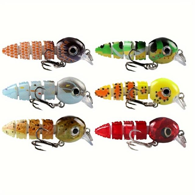 TEMU 6pcs Mini Multi-section Crank Bait, Artificial Hard Bait With Treble Hook, Fishing Accessory