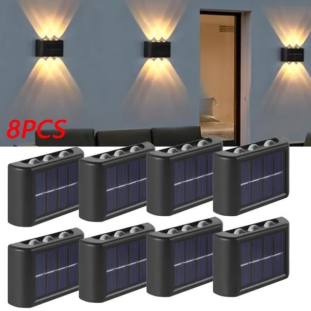 TEMU 6led Solar Wall Light, Suitable For Outdoor Solar Fence Lights Up And Autumn Outdoor Decorative Lights Dusk To Dawn Led Lighting Wall Lights, Suitable For Outdoor Deck Garage 4pcs/8pcs