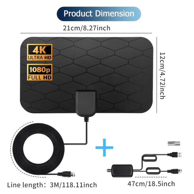 TEMU 2024 Indoor Hd Digital Tv Antenna With Signal Amplifier, 150-mile Range, Supports Sd, Hd, Ultra Hd - Includes 11.5 Feet Coaxial Cable