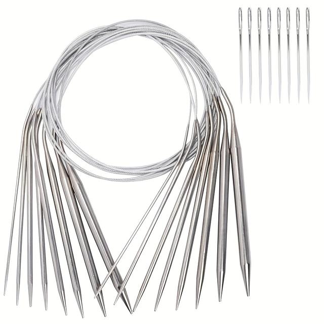 TEMU Stainless Steel Circular Knitting Needle Set For Sweaters, Scarves, Hats, Gloves, Socks, And More - 8pcs Thick Wire Tool Kit, Diy Craft Gift For Mother's Day