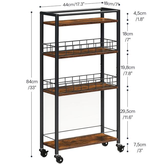 TEMU 4-tier Storage Cart | Wheeled, , Metal, Easy To Move, Suitable For Kitchen, Living Room, Or Bathroom, Hoobro