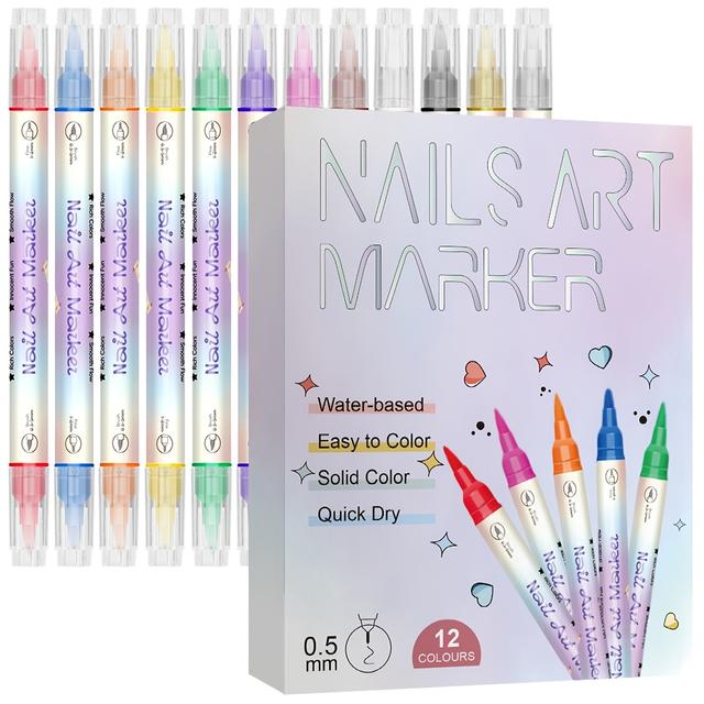 TEMU 12-color Nail Art Pen Set, Easy To Apply, Quick-drying And Waterproof, Used To Draw Patterns//outlinings. A Beginner-friendly Nail Art Tool, Gift For Valentine's Day And New Year's