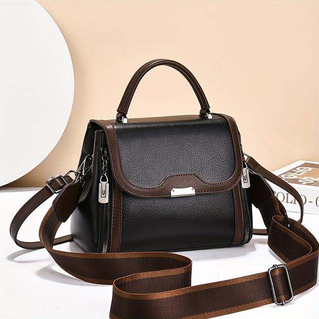 TEMU حقيبة يد أنيقة بتصميم ريترو، حقيبة كروس أنيقة، تتميز بحزامين كتف قابلين للتعديل، وإغلاق بسحاب آمن، وحجرة داخلية منفصلة