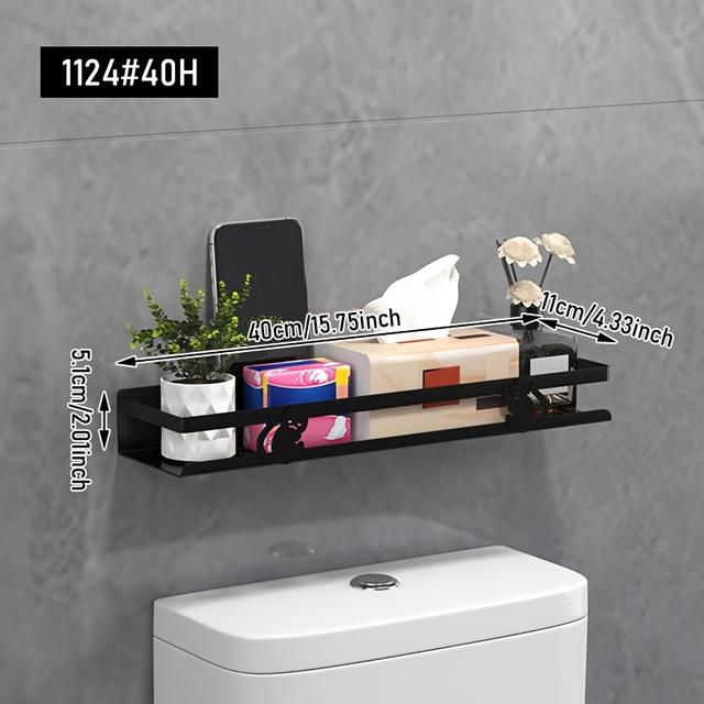 TEMU Cast Iron Bathroom Shelf, Wall Hanging Toilet Storage Rack, No-drill , Space-saving Organizer For Tissues, Shampoo, Shower Gel, Bathroom Accessories