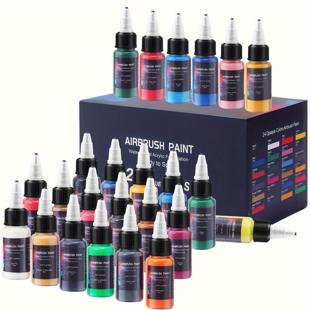 TEMU 24 Farben Airbrush-Farbenset, auf Wasserbasis Acrylfarben in flüssiger Form, Flaschen mit Propylenpigmentmaterial für Hobbyisten und Künstler