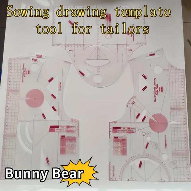 TEMU Conjunto de Régua de 1/3pcs para Padrões - Ferramentas de em Acrílico para Costura e Tricô para Estudantes, Designers e Alfaiates