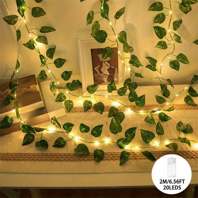 TEMU 1pc 6.56ft/16.4ft/32.8ft Led Simulation Green String, Simulation Vine Green String, Battery Powered, For Office, Birthday, Home, Bedroom Decoration Atmosphere Light