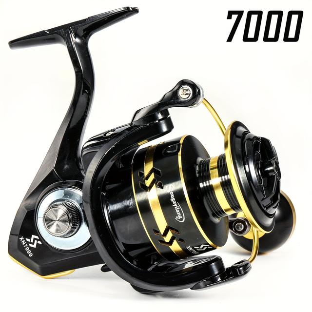 TEMU Sougayilang 12+1bb Spinning Fishing Reel, , Durable Aluminum Alloy, With Golden Accents - Ideal For Saltwater Fishing